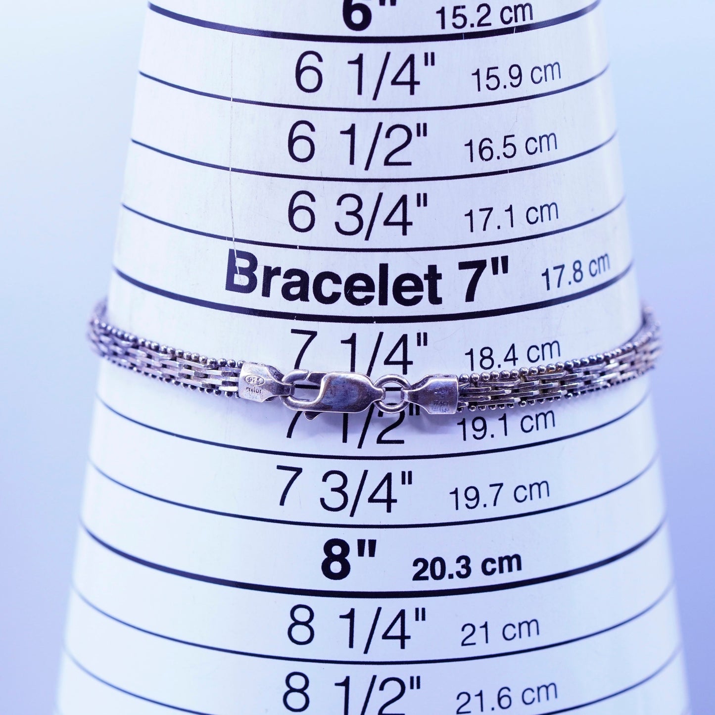 7.5”, Vintage Italy Milor Sterling 925 silver handmade bracelet, riccio chain