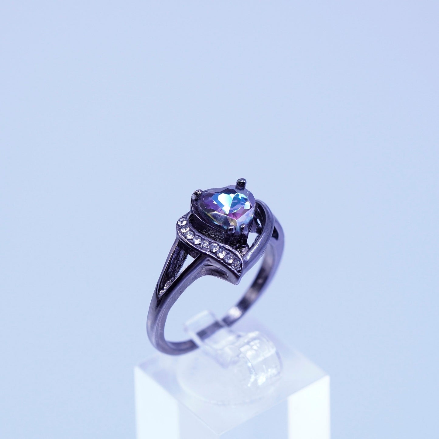 Size 10.25, vintage Sterling 925 silver handmade oxidized ring amethyst and Cz