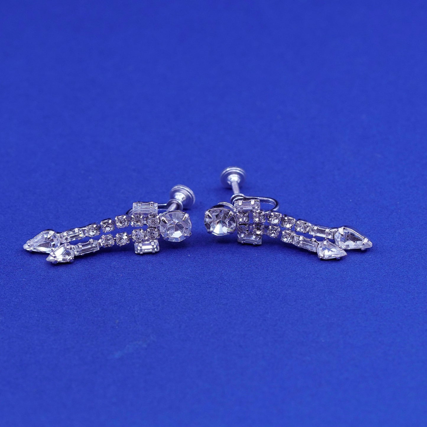 Vintage Sterling 925 silver screw back earrings with Rhinestone