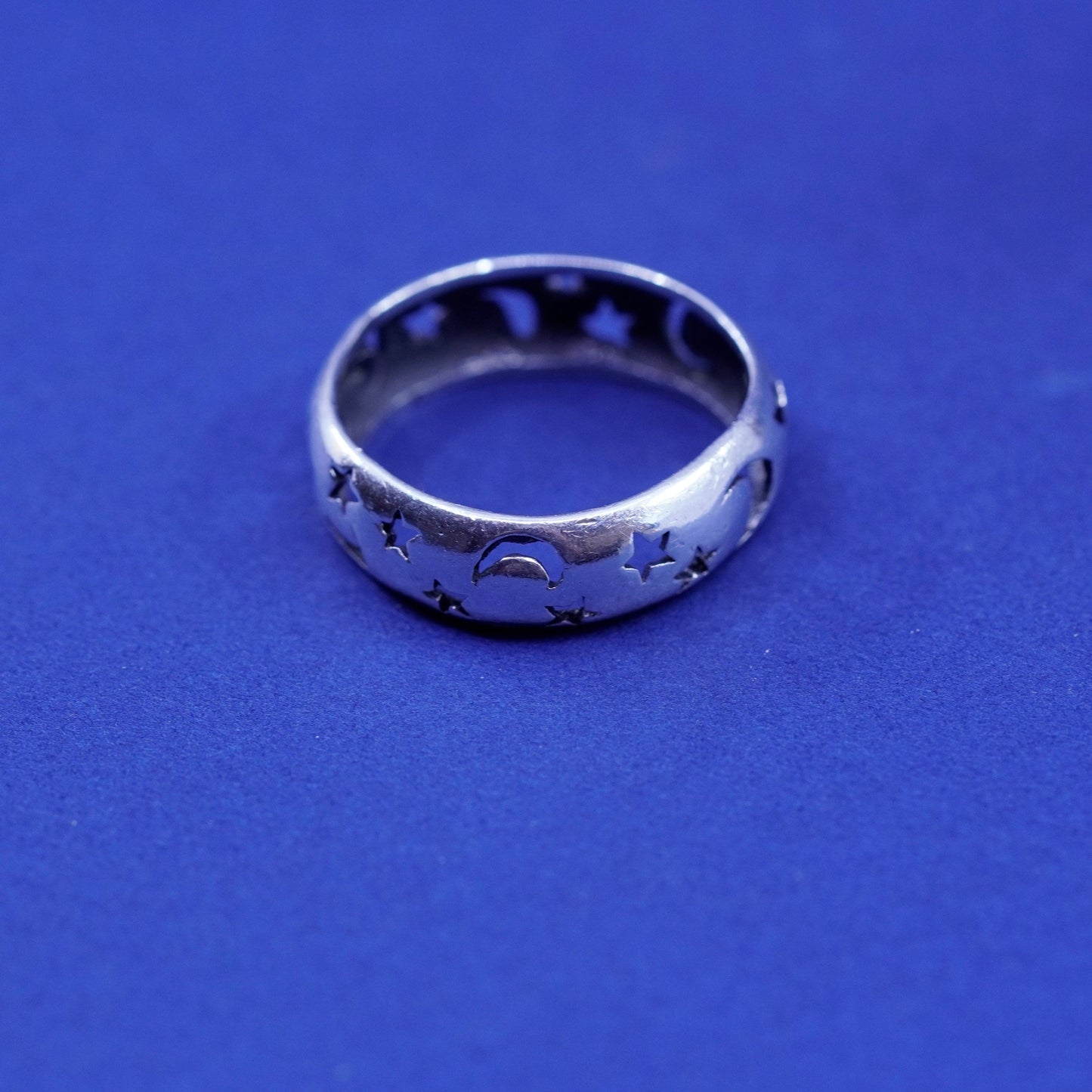 Size 8.25, vintage Sterling silver handmade ring, 925 moon star band