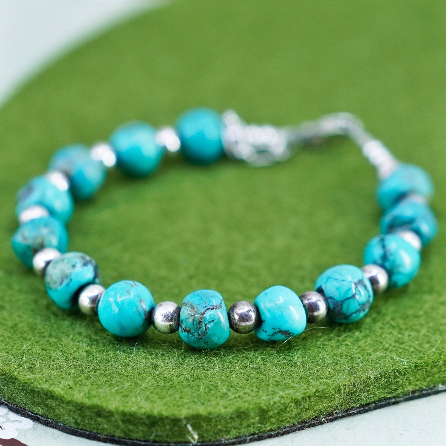 7+1”, southwestern Sterling 925 silver handmade bracelet with turquoise beads