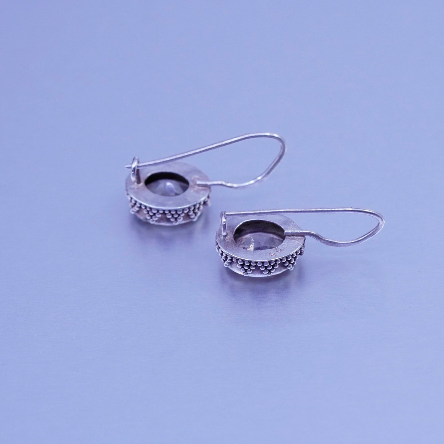 Vintage Sterling 925 silver teardrop earrings with smoky topaz and beads