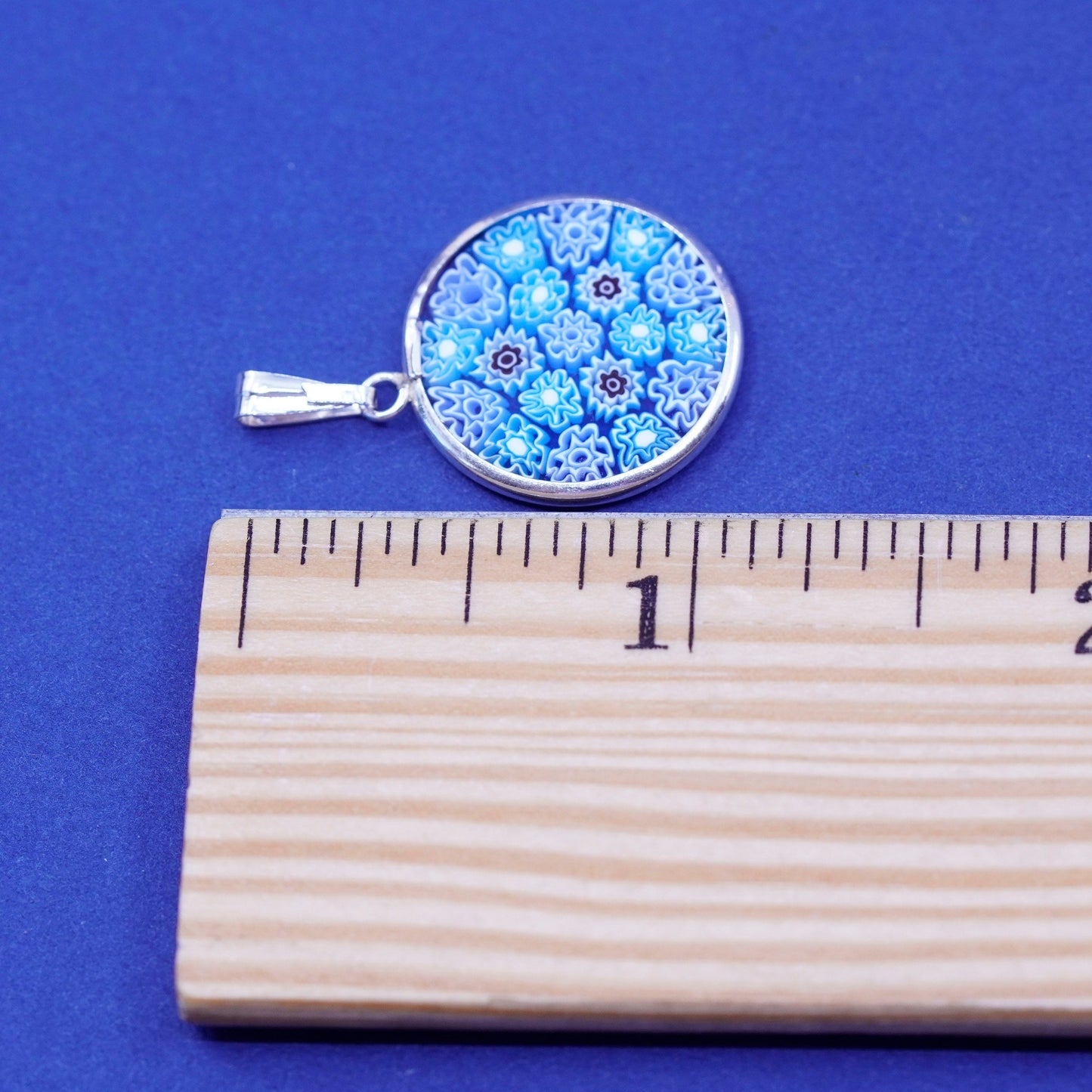 Vintage sterling 925 silver tag pendant w/ multiciori pendant, murano glass