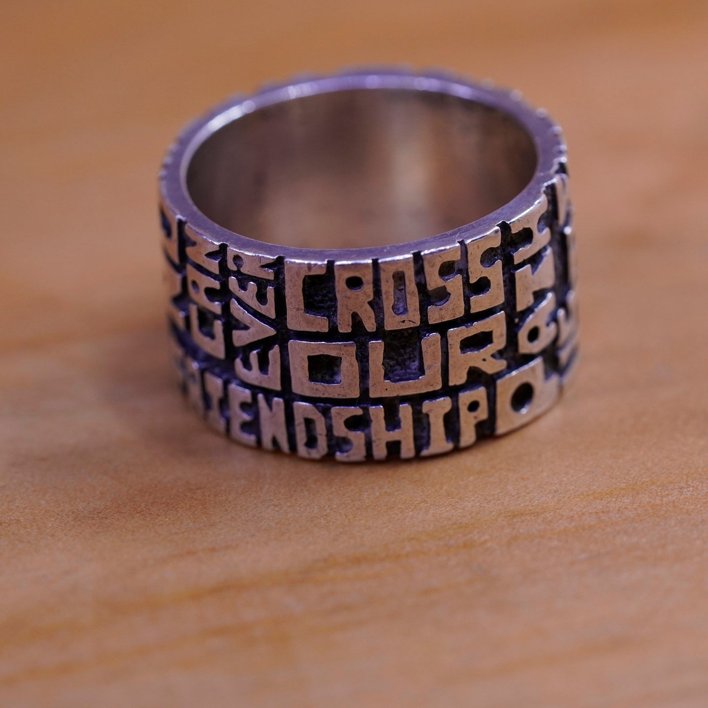 Size 6.75, FAK southwestern Sterling silver ring, 925 band No love, friendship