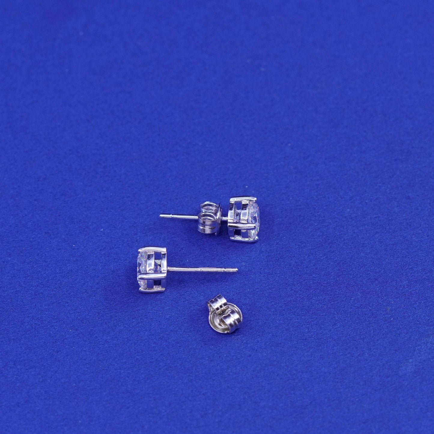 5mm, Vintage sterling silver handmade earrings, 925 studs with CZ