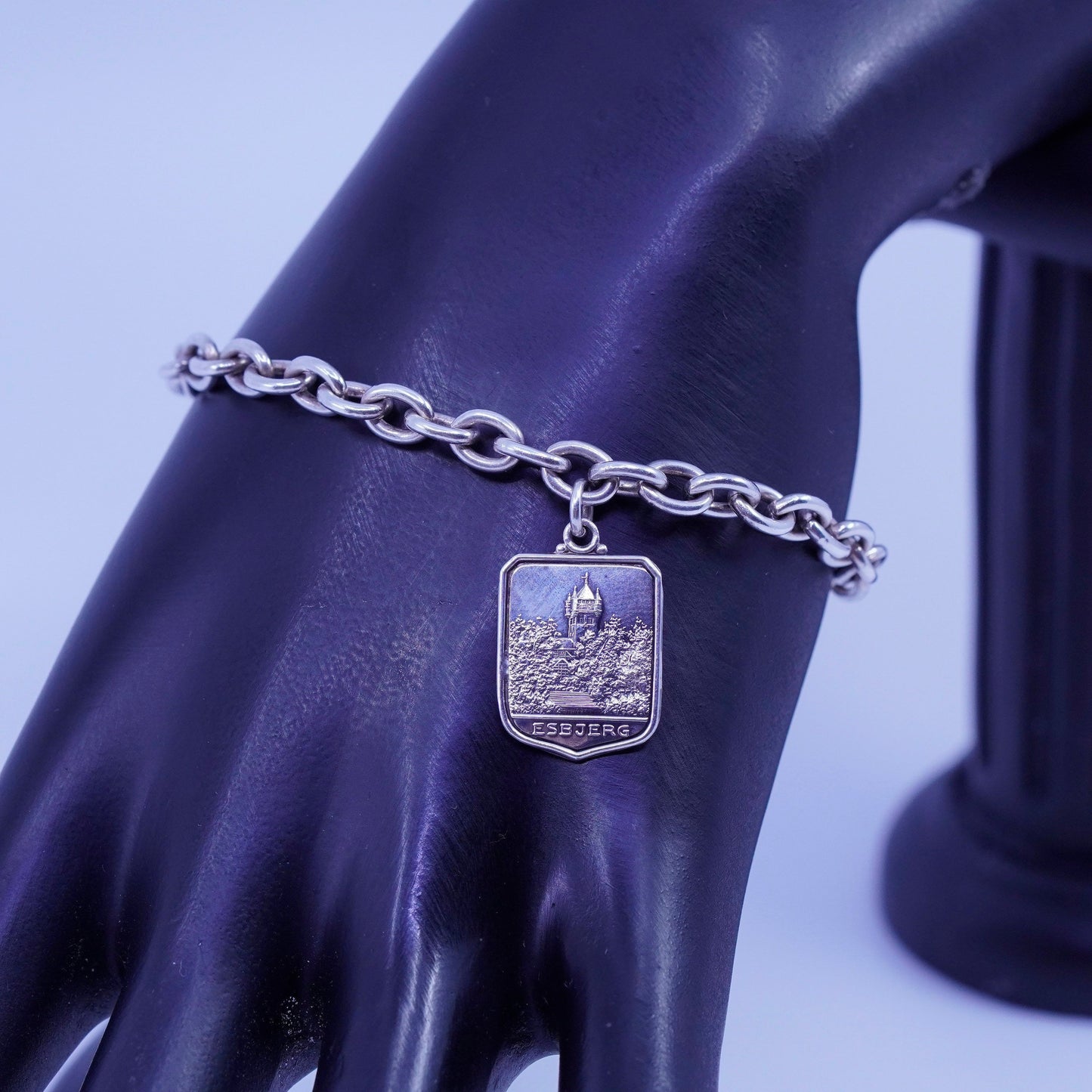 6.75”, esbjerg denmark Sterling 925 silver handmade bracelet, landscape charm