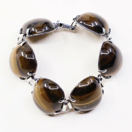 7.25”, Vintage MML Sterling 925 Silver Handmade Bracelet Golden Tiger’s Eye