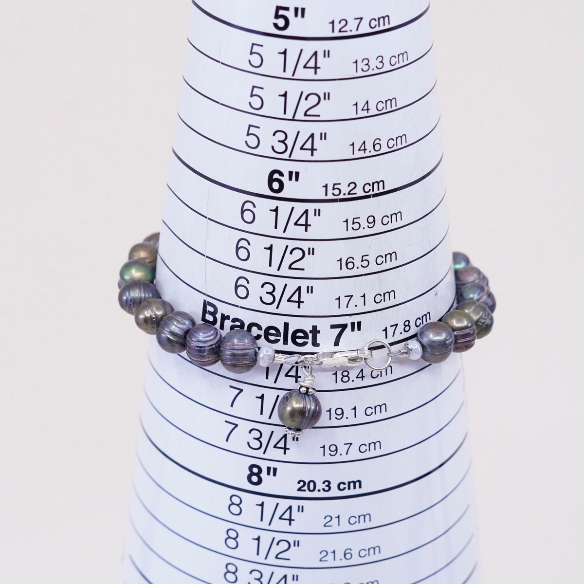 7”, Vintage handmade bracelet, black pearl beads with 925 sterling silver clasp