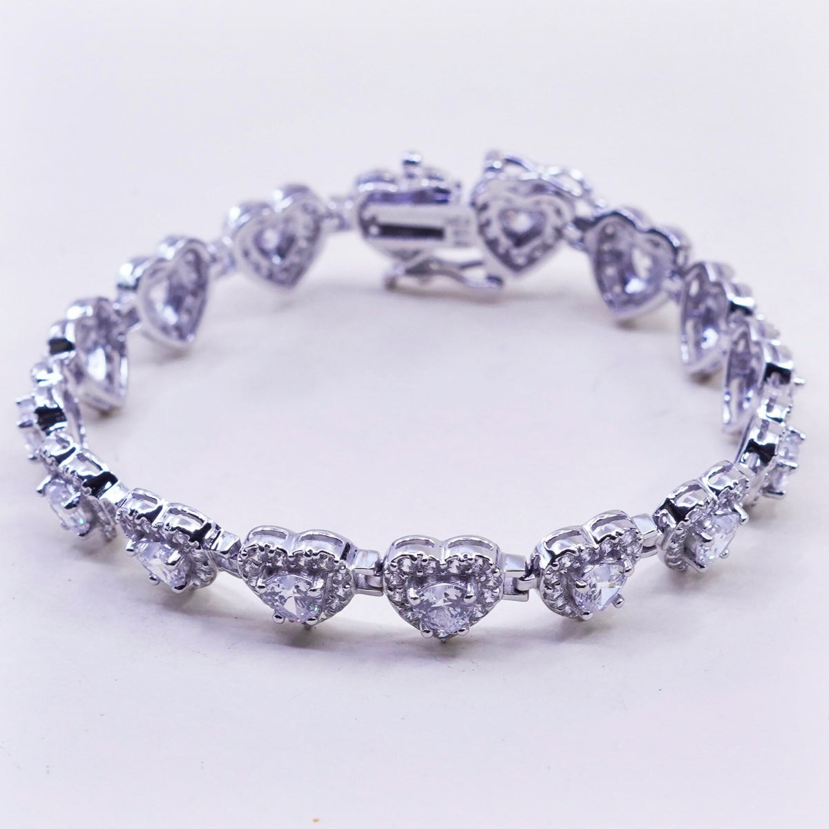 7.25”, Vintage sterling silver bracelet, 925 tennis heart bracelet