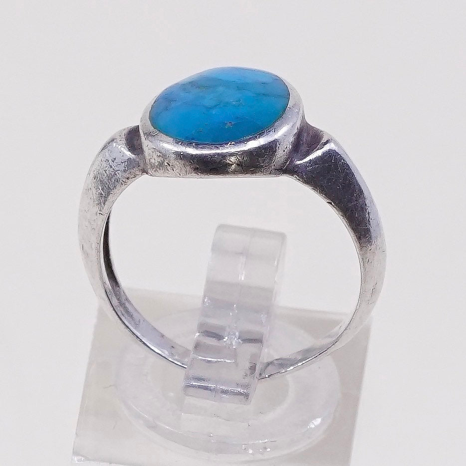 sz 7.5, vtg sterling silver ring, handmade 925 ring w/ turquoise, southwestern