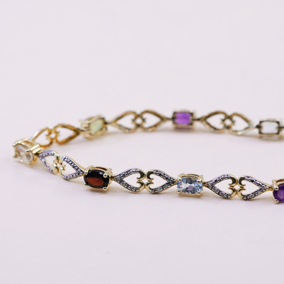 7.25”, vermeil gold sterling silver bracelet, 925 tennis chain peridot citrine