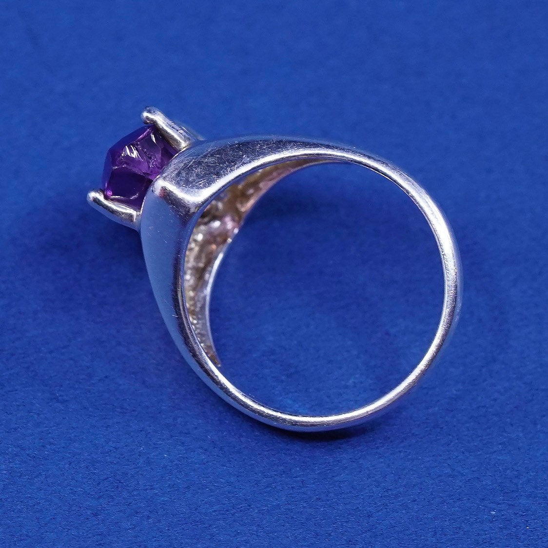 sz 6.25, vtg OTO Sterling silver handmade ring, 925 w/ Marquise amethyst ring