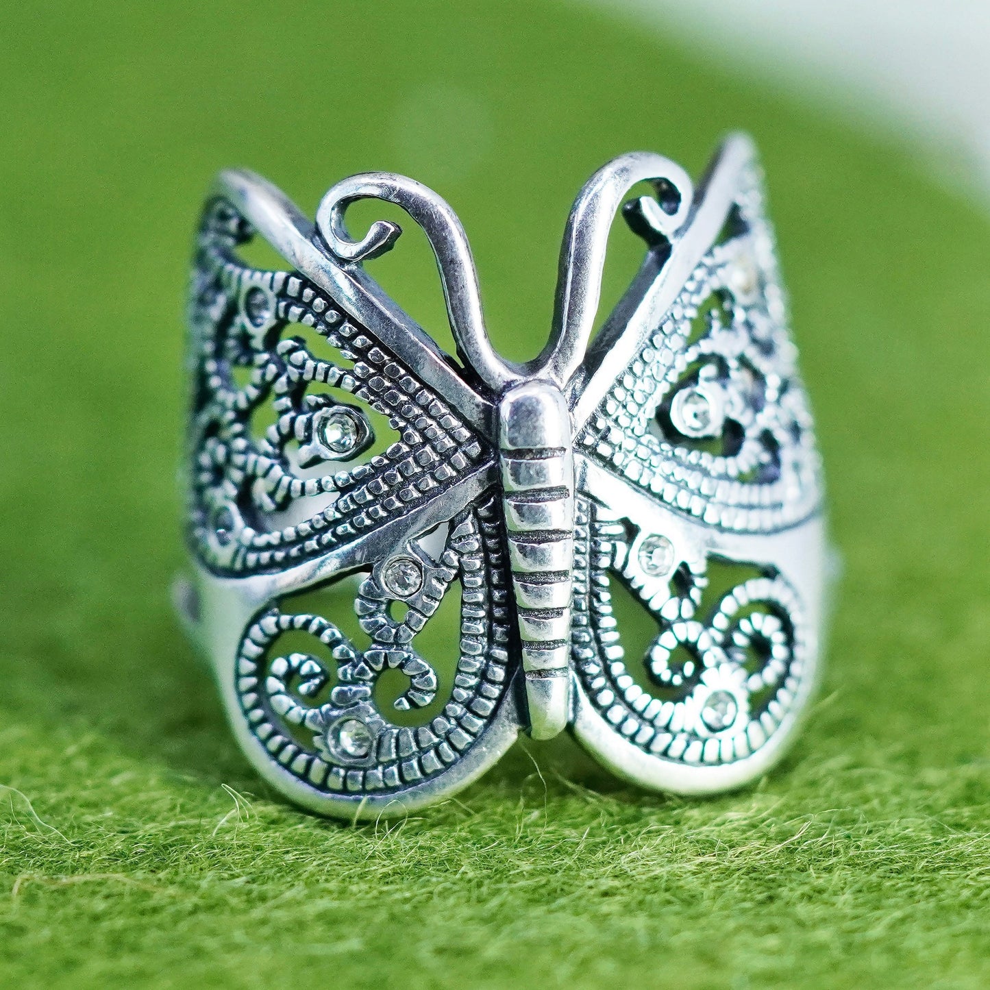 Size 6.5, vintage Sterling silver handmade ring, 925 filigree butterfly band