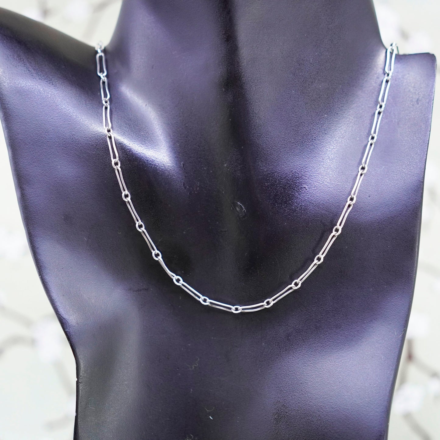 24”, 3mm, Vintage Mexico sterling 925 silver elongated chain, necklace
