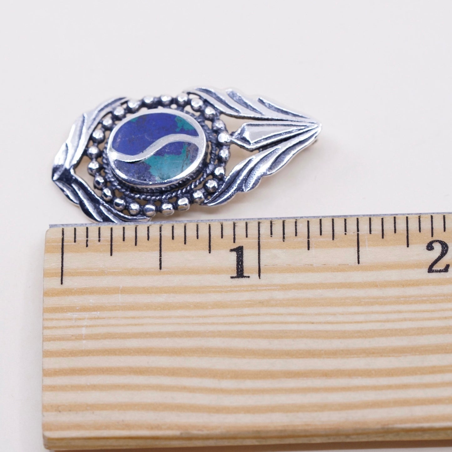 Vintage sterling 925 silver handmade pendant with turquoise and beads