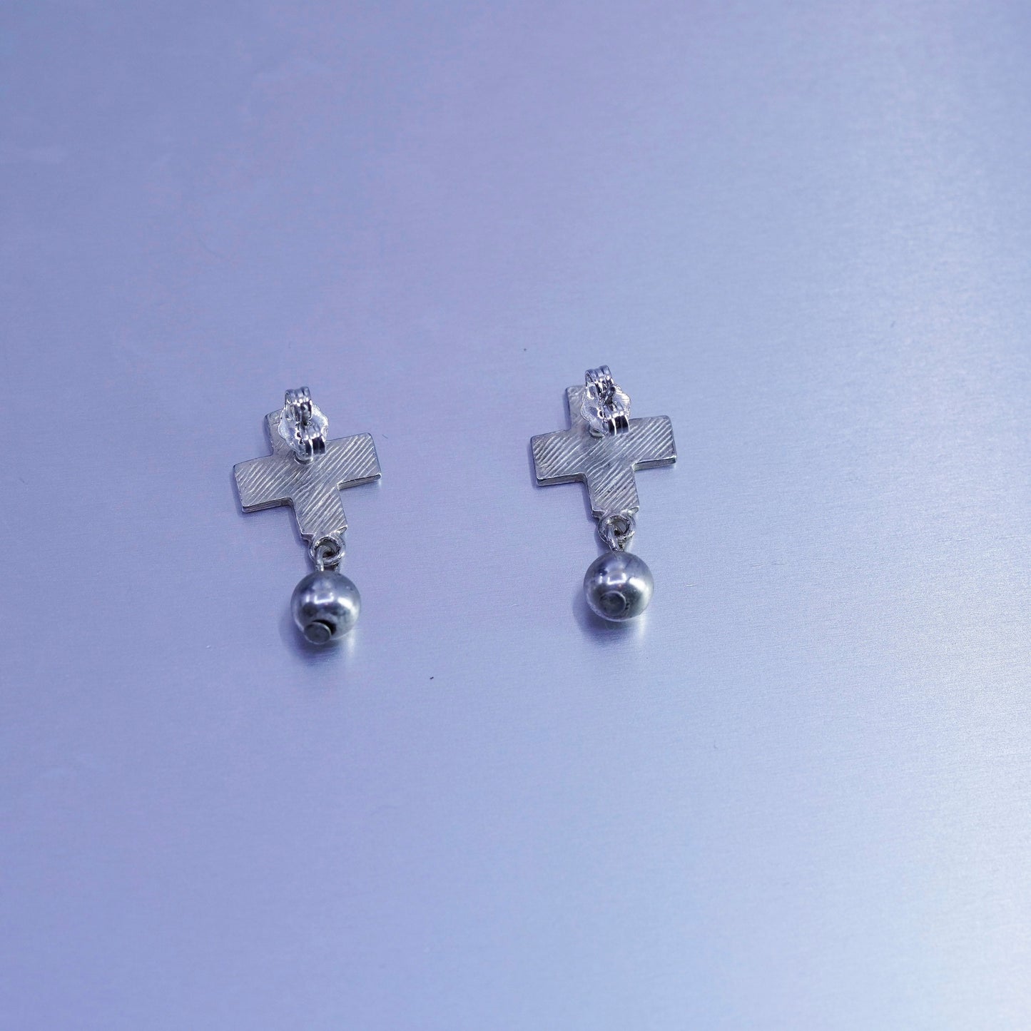 Vintage Sterling 925 silver handmade earrings, cross studs with beads