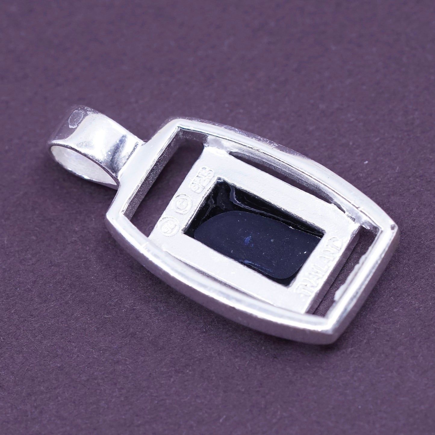 Vintage Sterling silver handmade pendant, thailand 925 silver with obsidian
