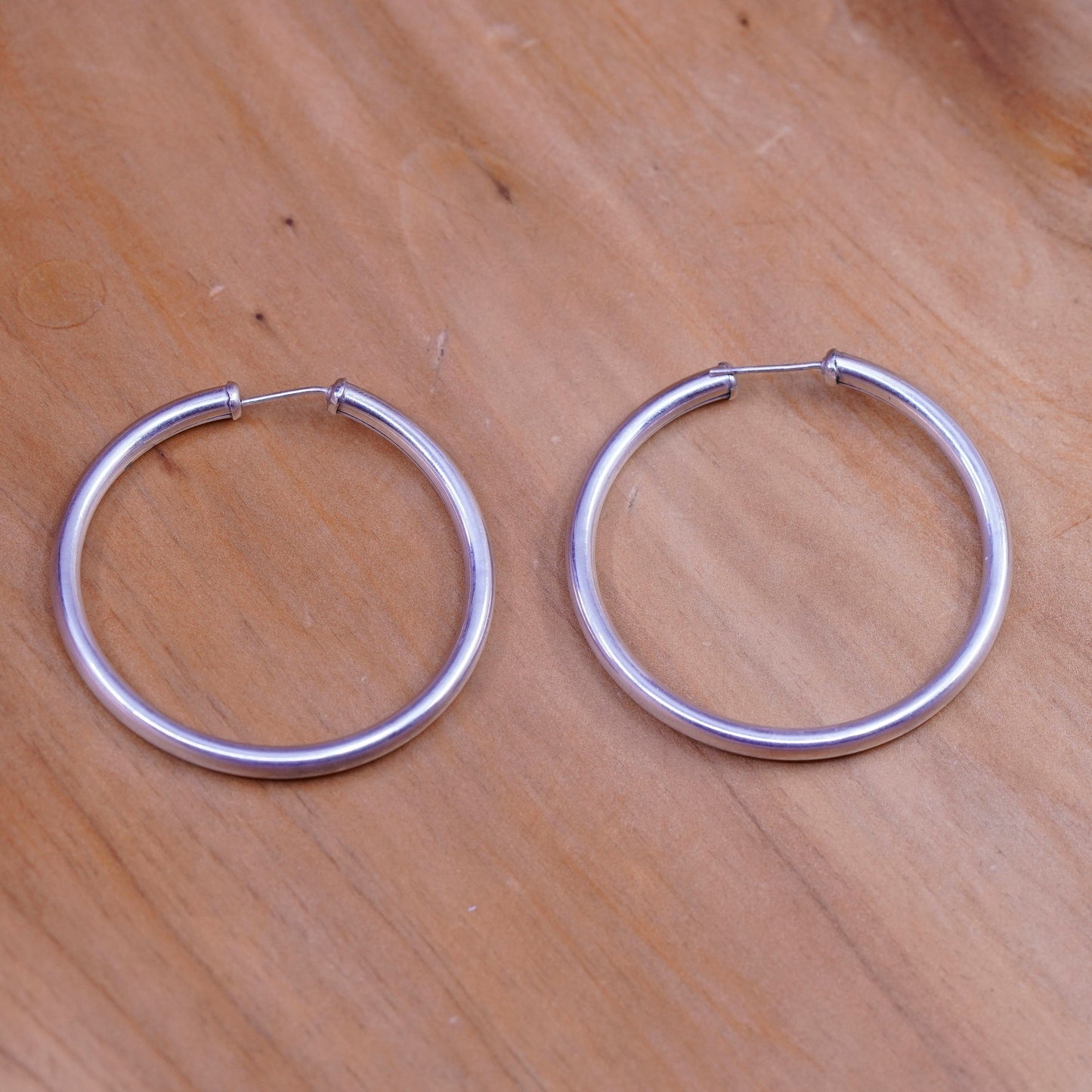 1.5”, vintage Sterling silver handmade earrings, 925 bold hoops