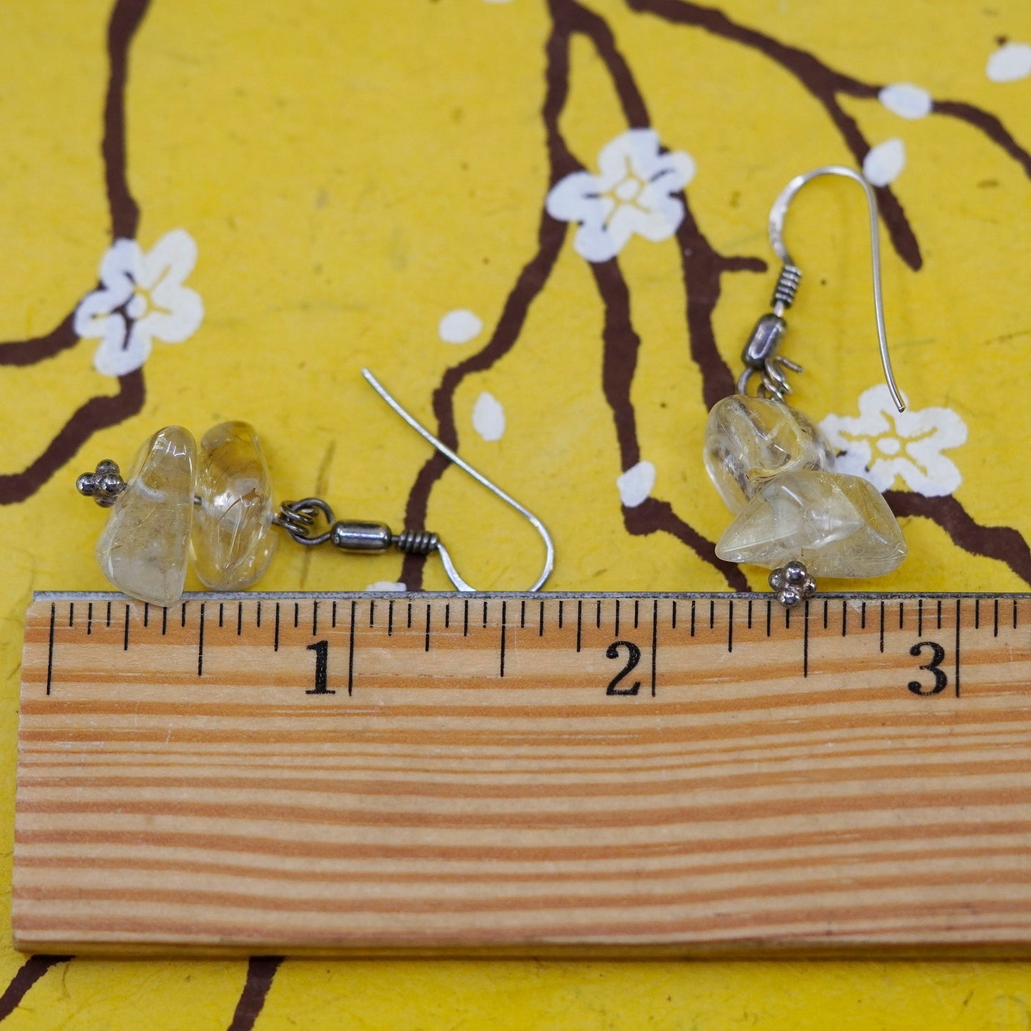 Vintage Sterling 925 silver handmade earrings with rutilated quartz nugget