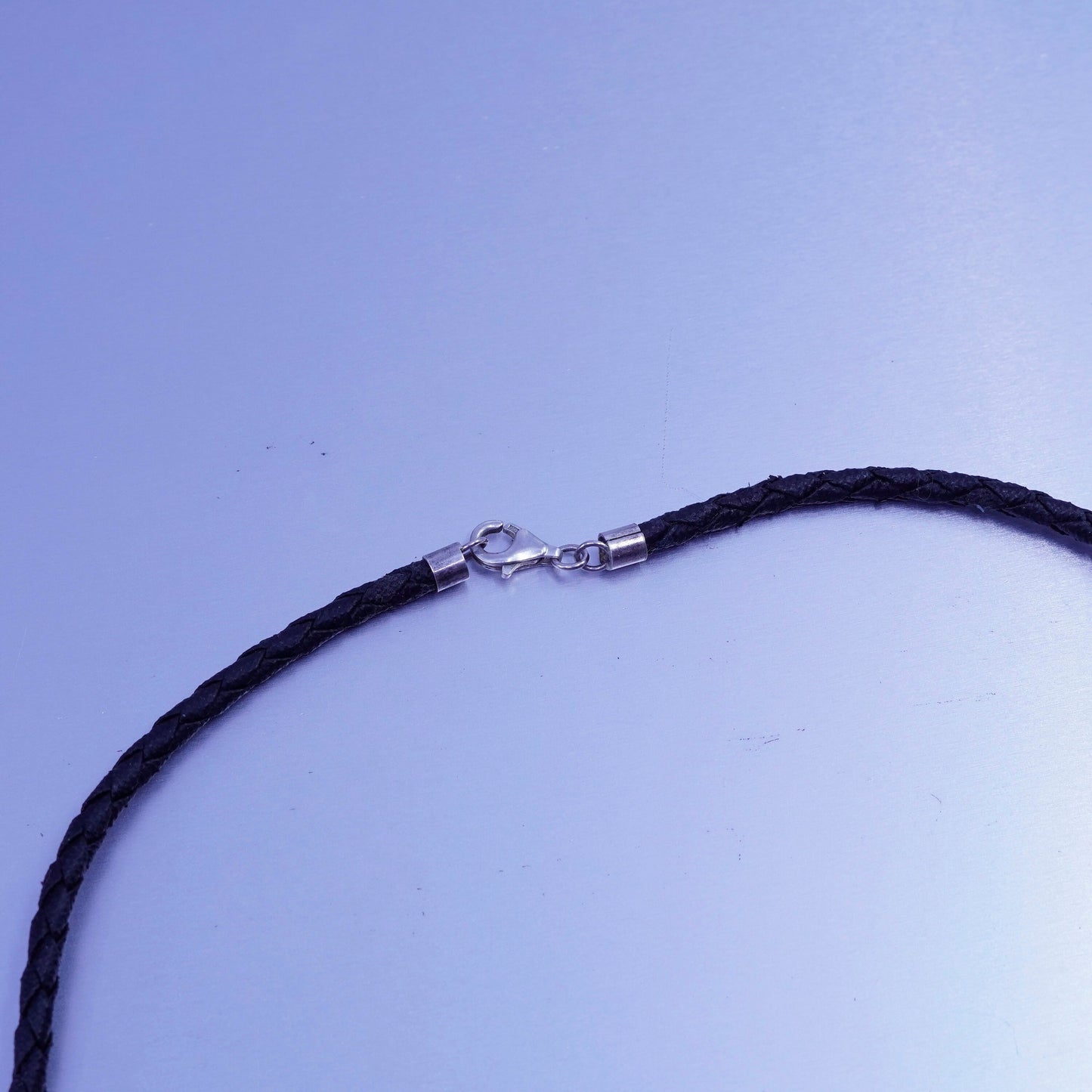 16”, vintage 925 Sterling Silver Handmade black woven braided Leather Necklace