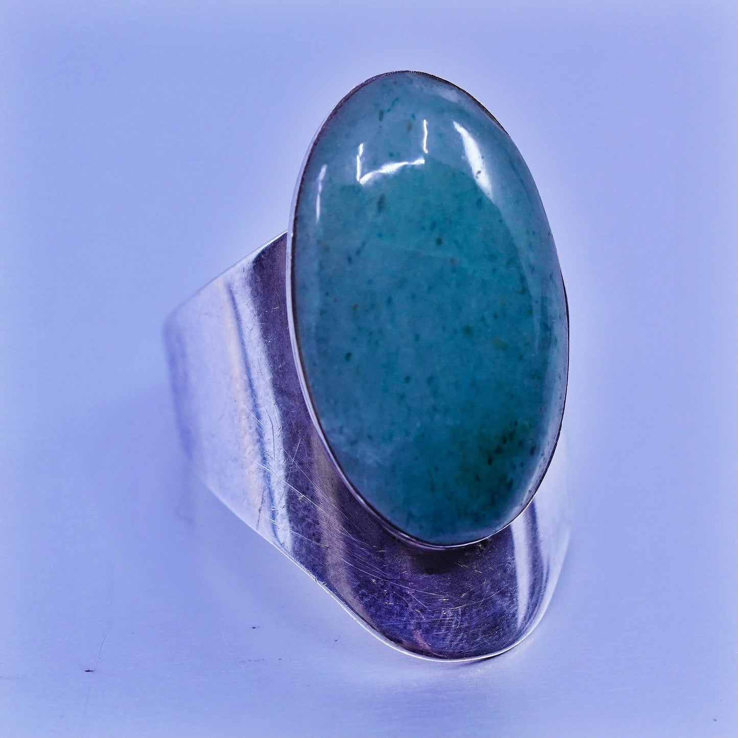 Size 8, vintage taxco Jamtas Sterling 925 silver handmade ring w/ oval jadeite