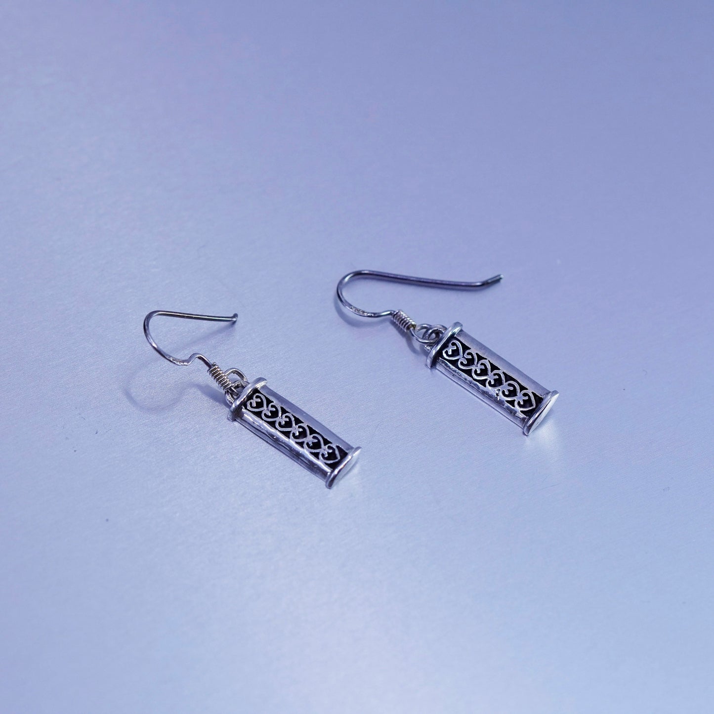 Vintage Sterling 925 silver handmade fringe heart bar earrings