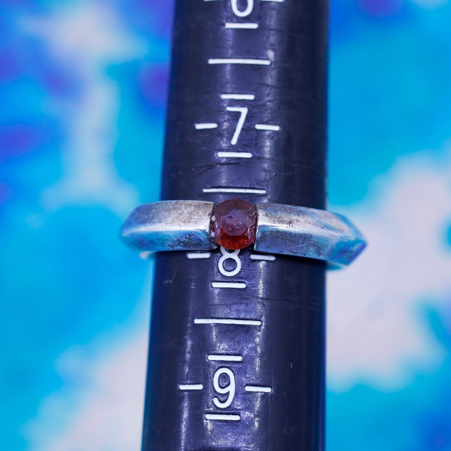 Size 7.25, vintage Sterling 925 silver handmade ring, 925 stackable band ruby