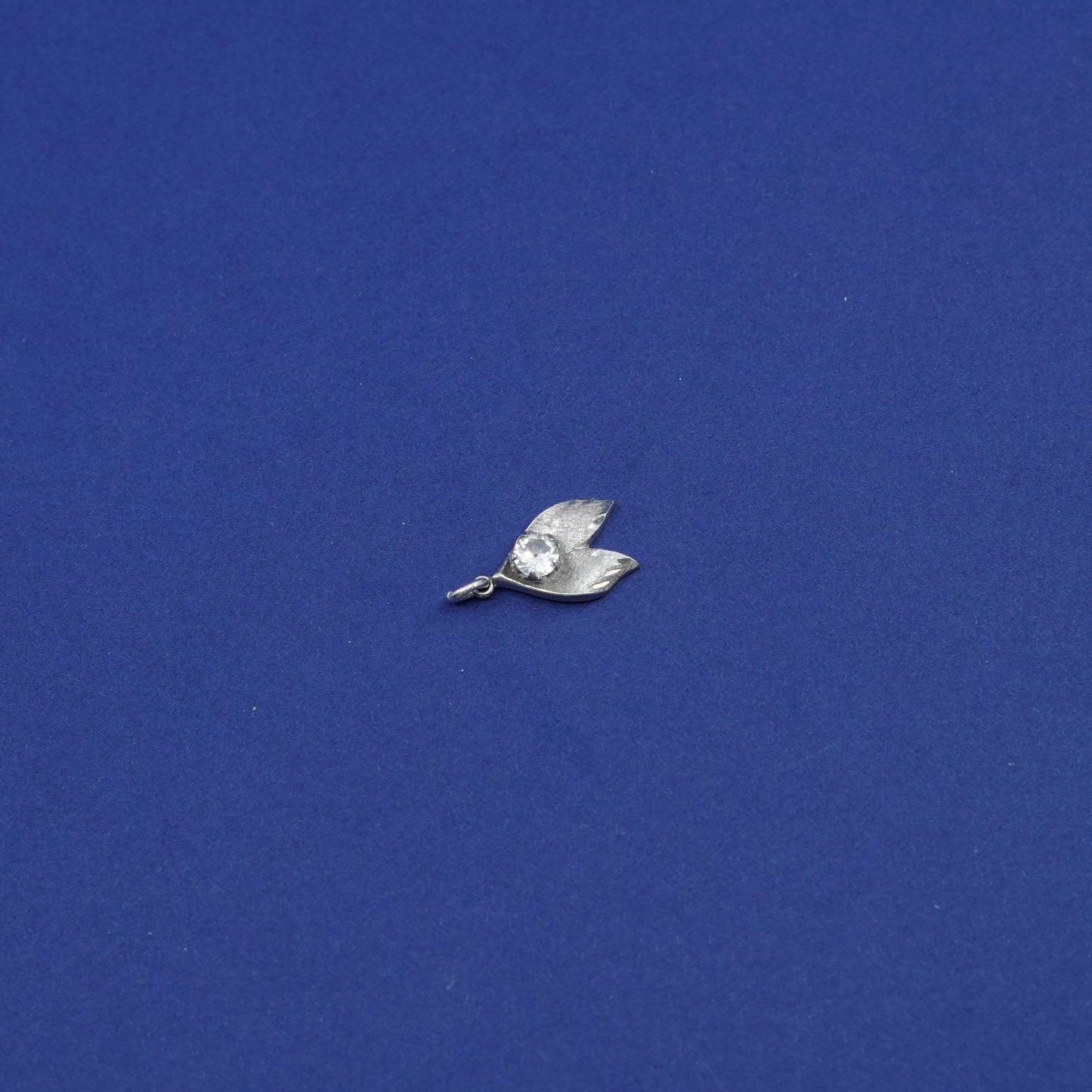 Vintage Sterling silver handmade pendant, 925 leaf charm with Cz