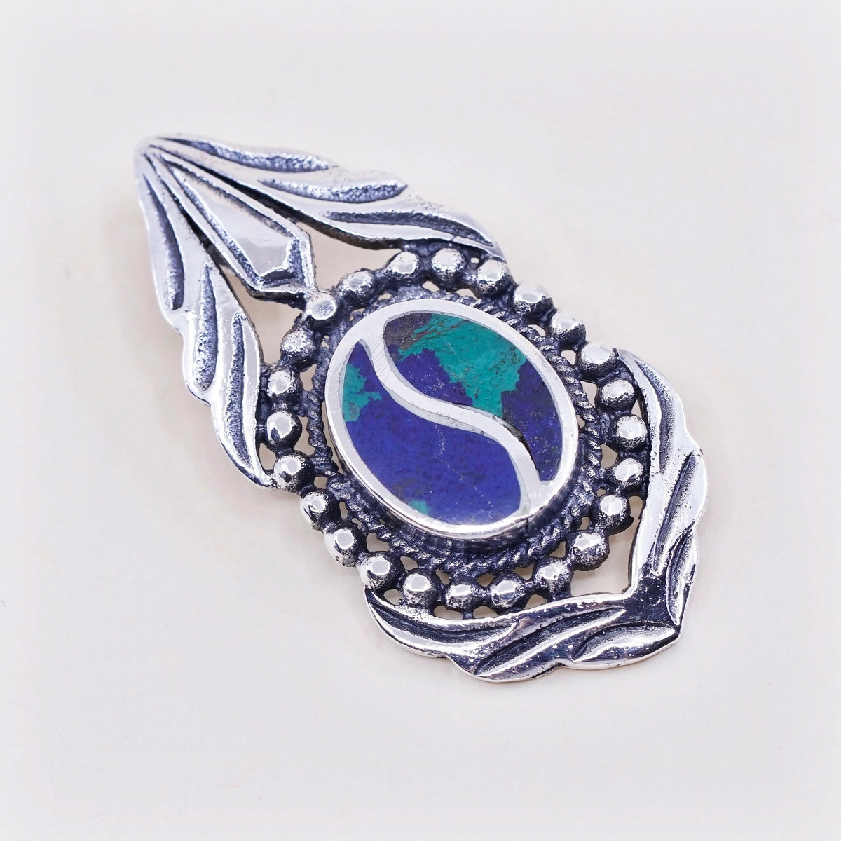 Vintage sterling 925 silver handmade pendant with turquoise and beads