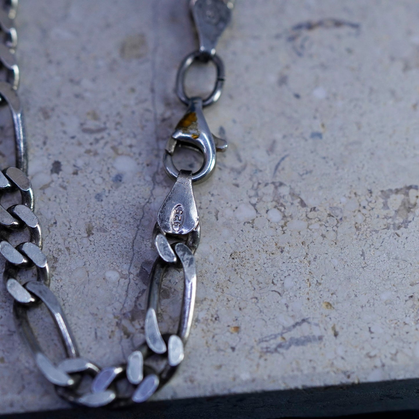 7.75”, 6mm, vintage Sterling silver figaro bracelet, 925 chain, stamped 925 Italy
