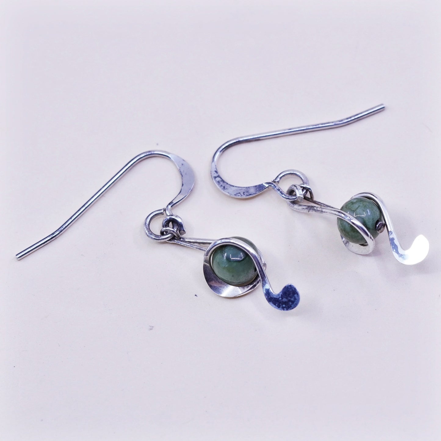 Vintage Sterling 925 silver handmade earrings with caged bead turquoise