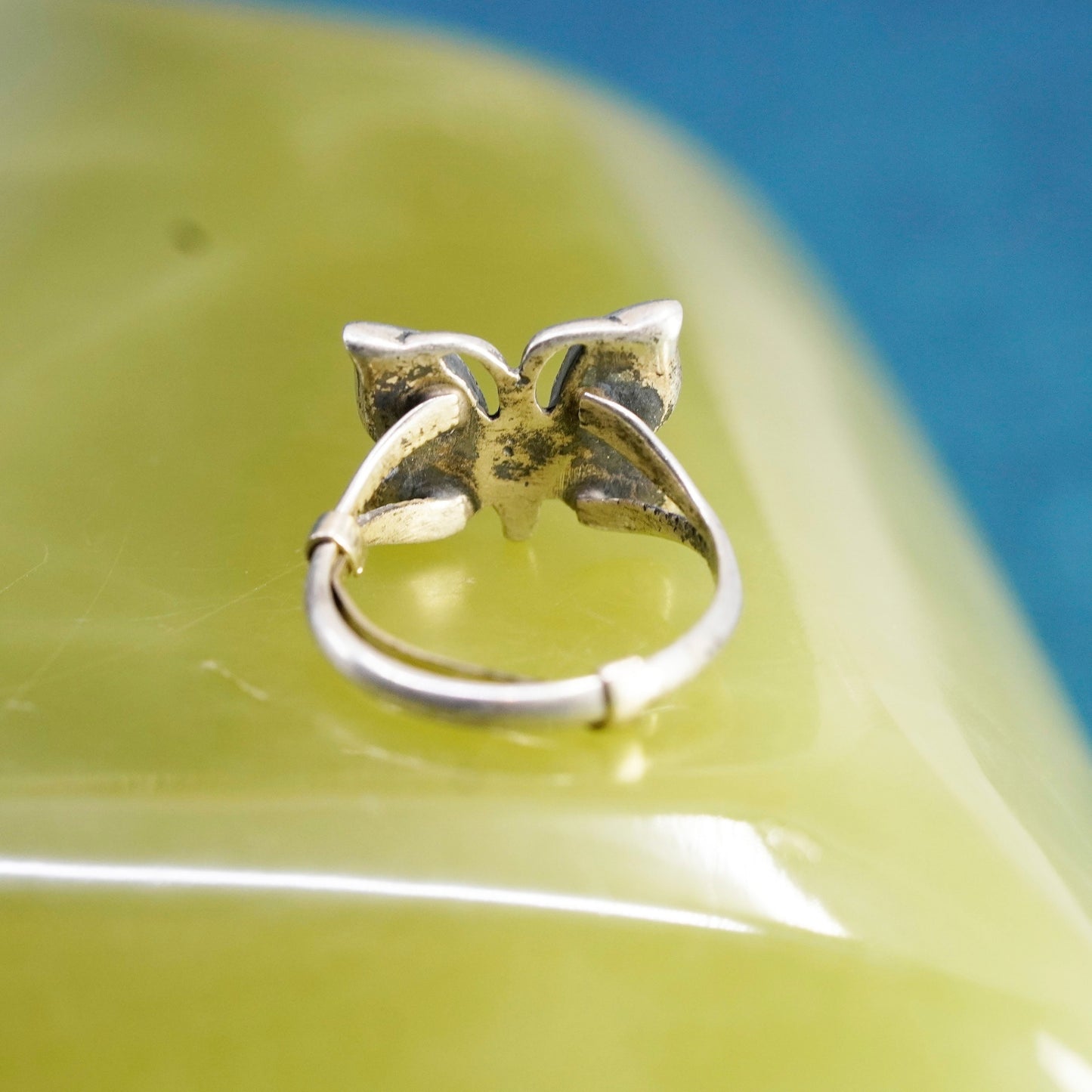 Size 2.75, Native American sterling silver pinky ring, 925 butterfly turquoise