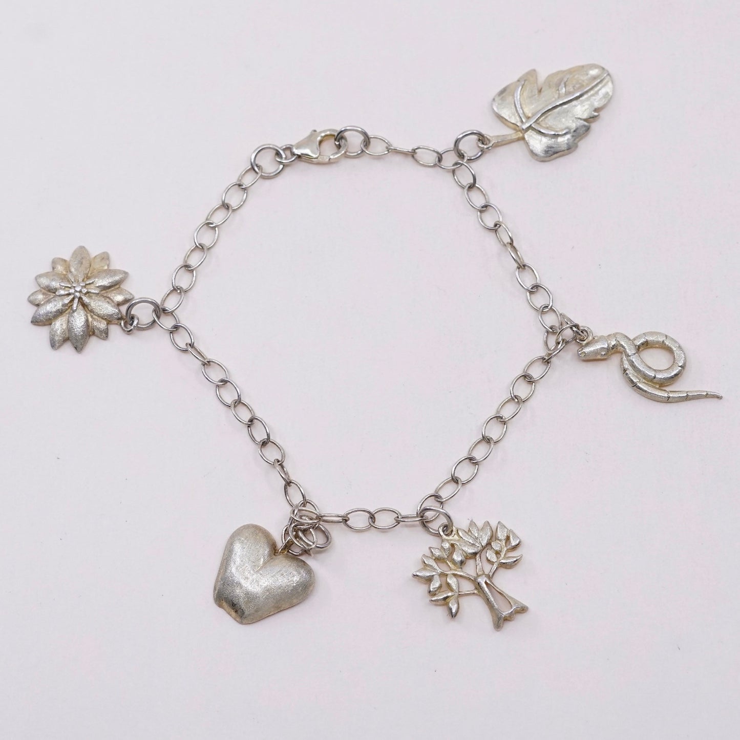 7.5”, vermeil gold over sterling silver bracelet, 925 chain w/ snake tree apple