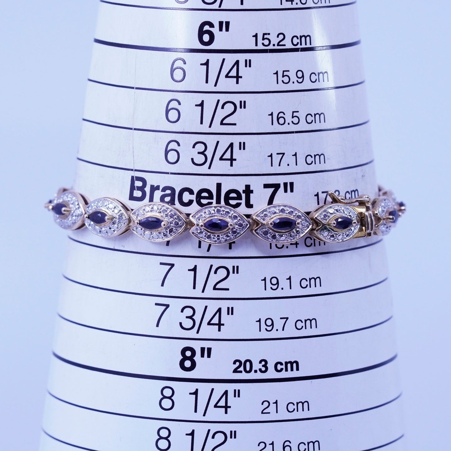 7”, vermeil gold Sterling 925 silver tennis bracelet chain sapphire diamond