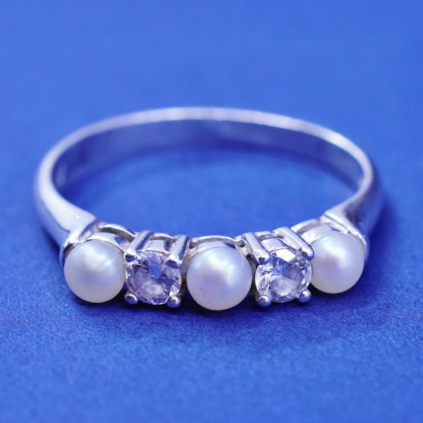 Size 9.5, vintage sterling silver handmade ring, 925 band with pearls and Cz