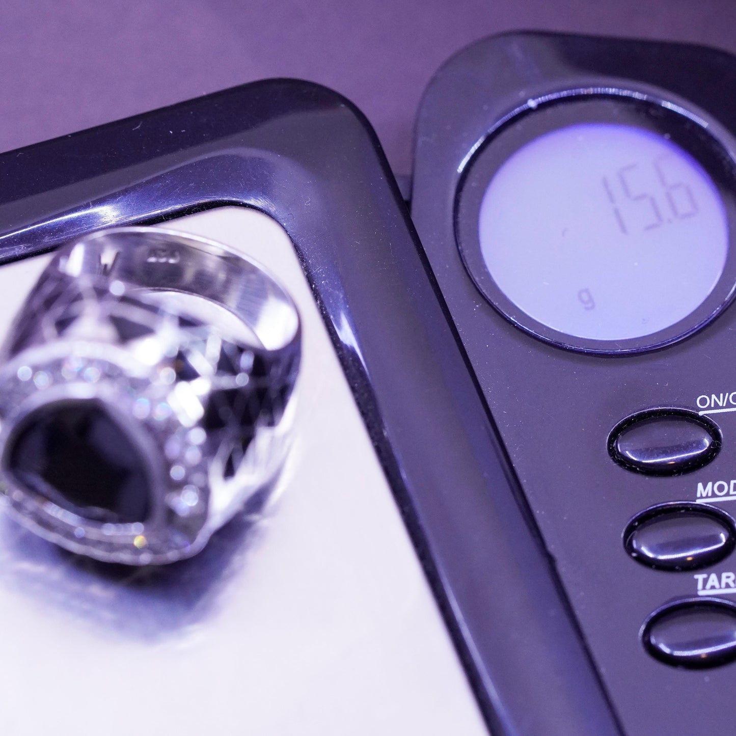 Size 8, vintage Sterling 925 silver handmade stackable ring with obsidian inlay