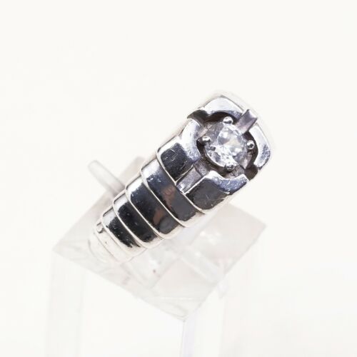 Sz 10, Sterling Silver Handmade Ring, 925 Silver cocktail statement Ring W/ Cz