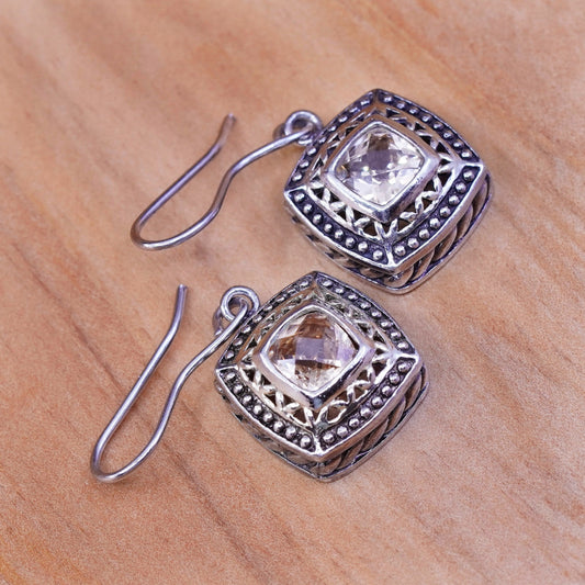 Vintage Sterling 925 silver earrings with citrine crystal and cable around