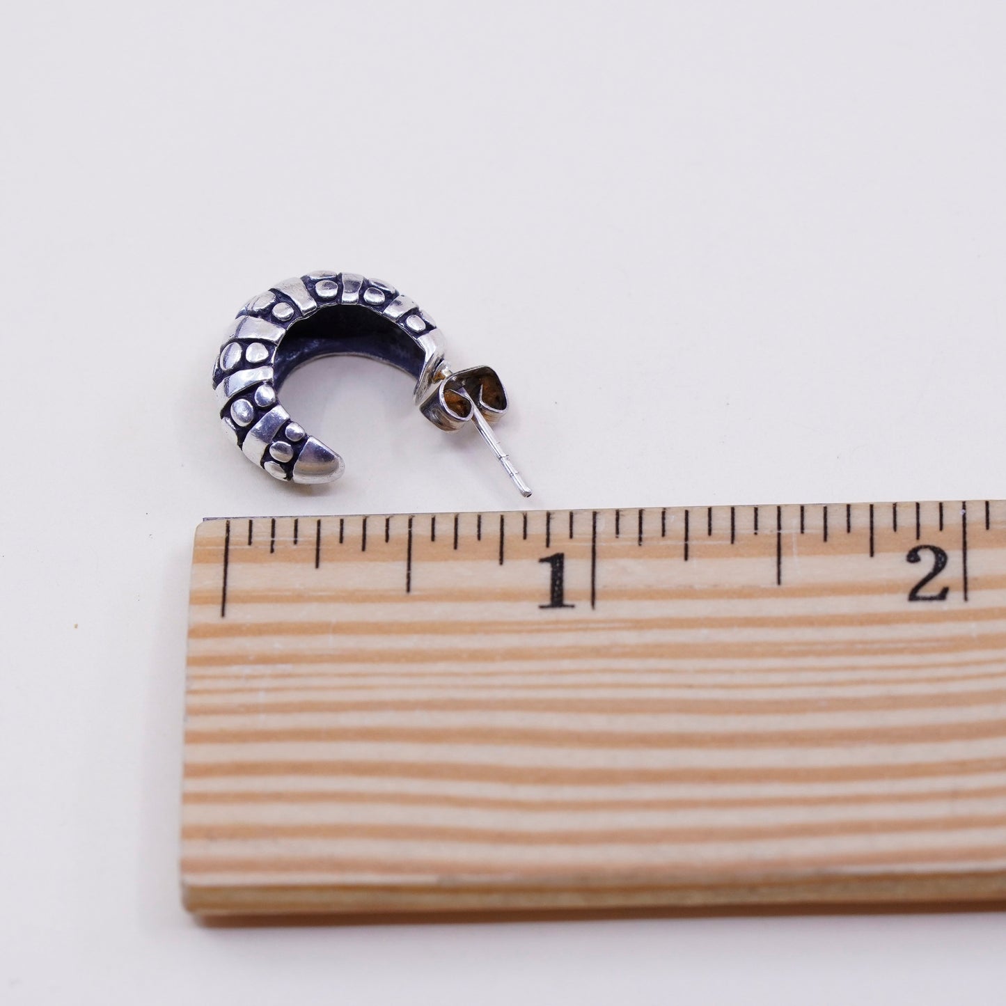 0.5”, Vintage sterling silver wide hoops, 925 huggie earrings with beads