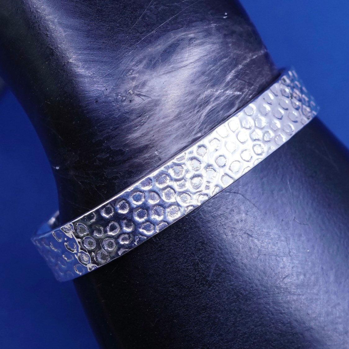 6.75", vtg Mexico hecho sterling silver handmade bracelet, 925 hammered cuff