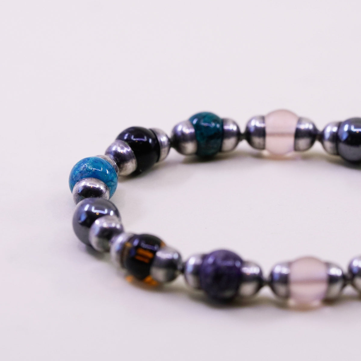 6.75”, Mexico Sterling 925 silver bracelet onyx sodalite jasper hematite amber