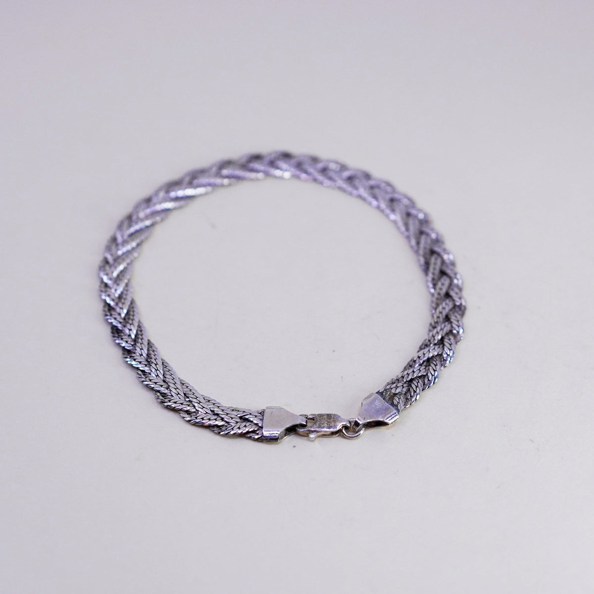 8”, sterling silver snake chain woven braided S link bracelet, 925 Italy silver