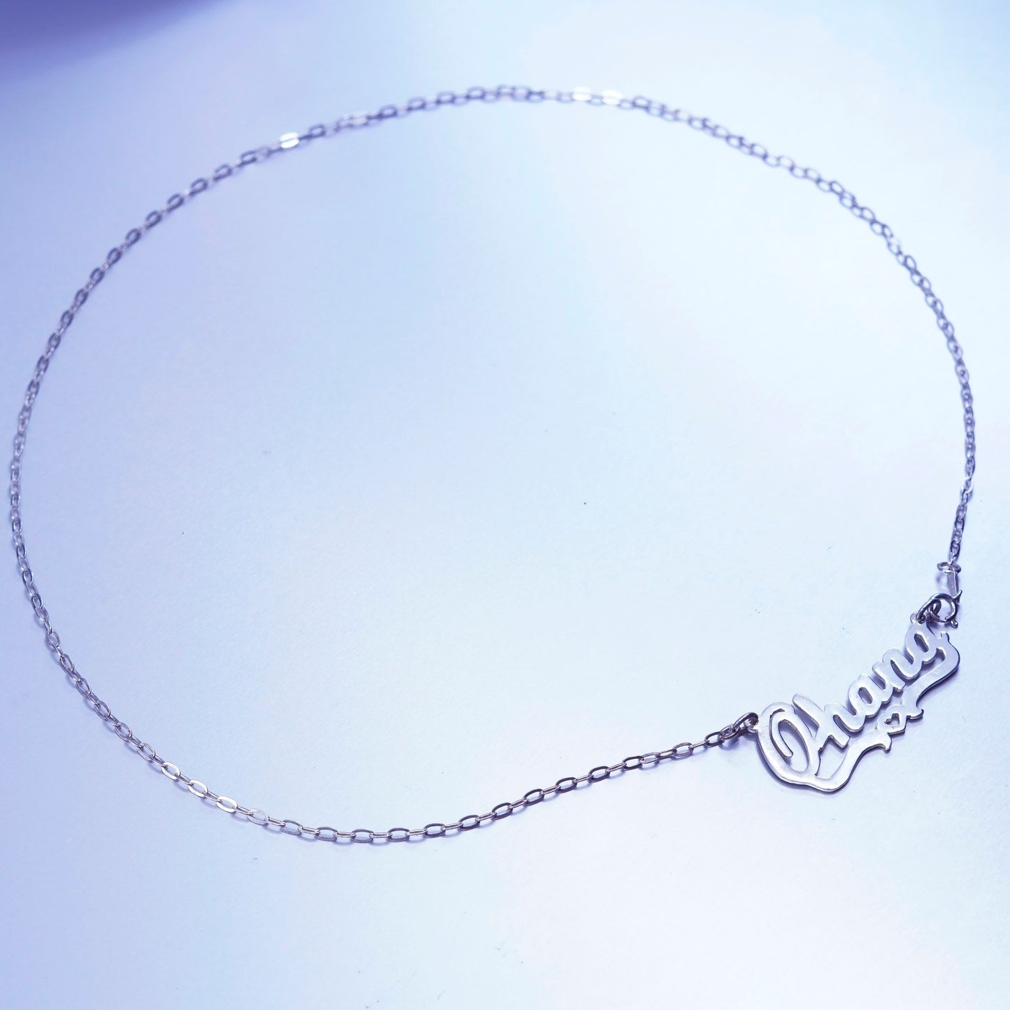 20”, JA Sterling 925 silver handmade flatten necklace Ohana monogram pendant