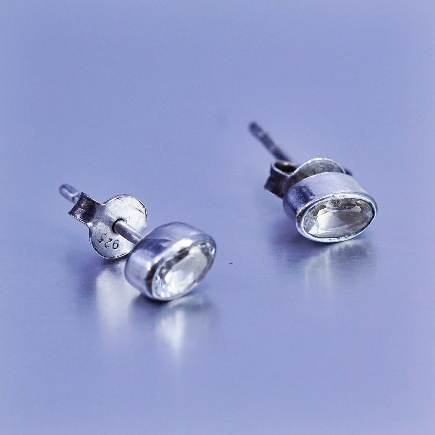 Vintage Sterling 925 silver earrings, studs with oval cz inlay