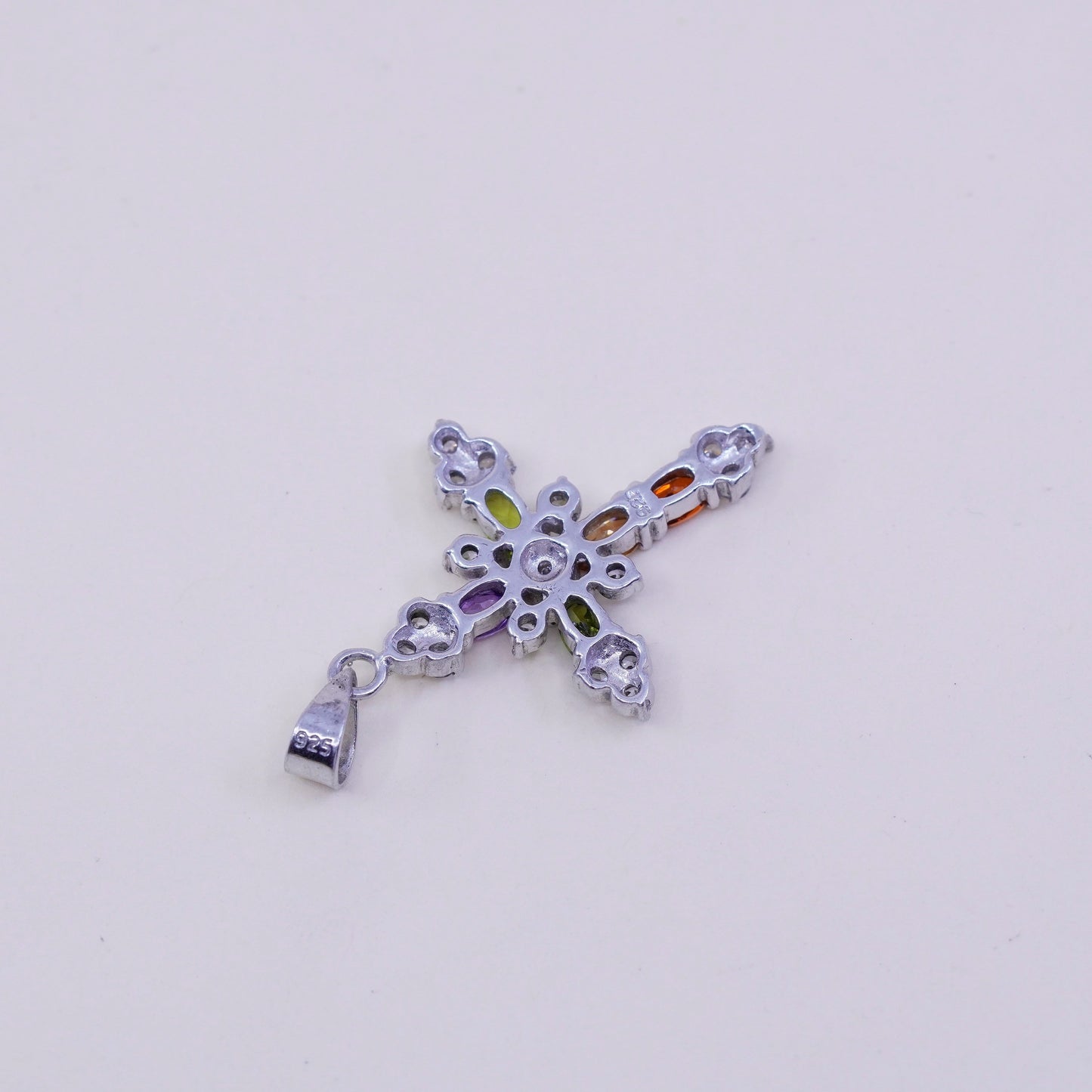 Vintage Sterling 925 silver handmade cross pendant with peridot amethyst