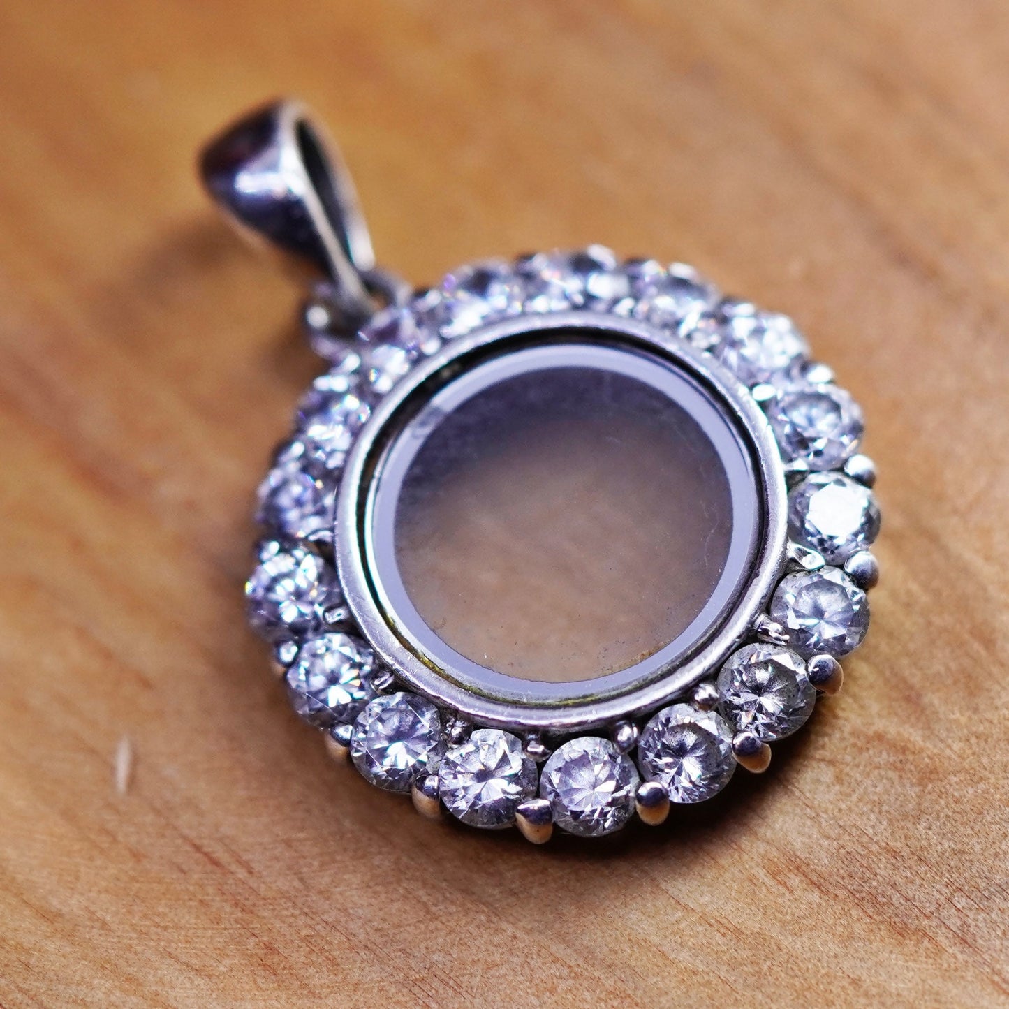 Vintage Sterling 925 silver handmade circle pendant with cz