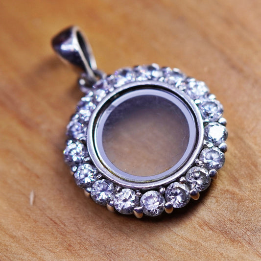 Vintage Sterling 925 silver handmade circle pendant with cz