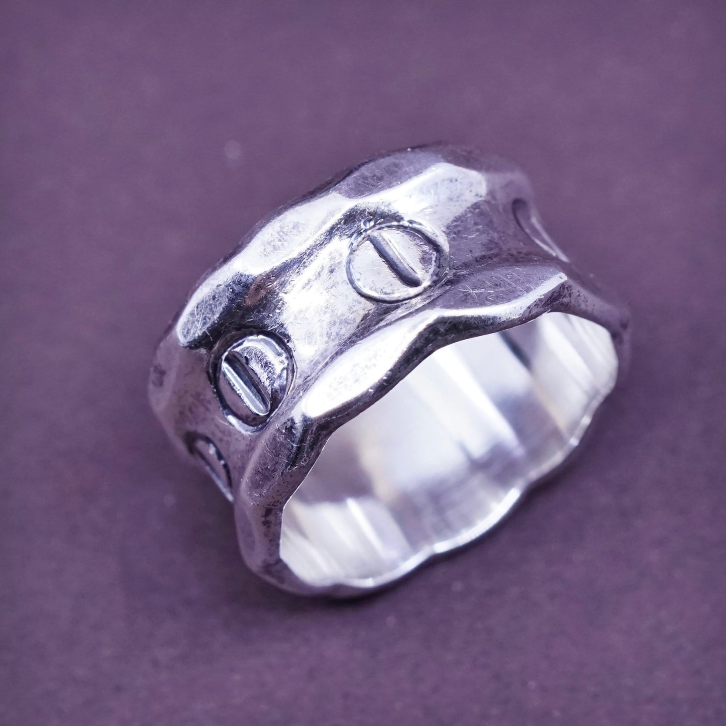 Size 7.5, vintage Sterling silver handmade ring, 925 ribbed men’s band