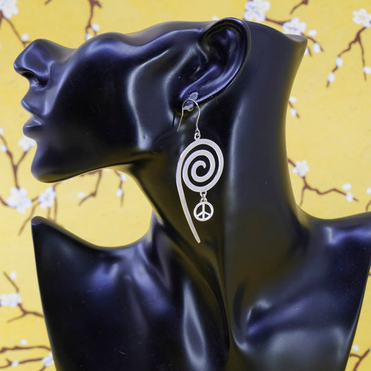 Vintage Sterling 925 silver handmade earrings with swirly peace CND charm