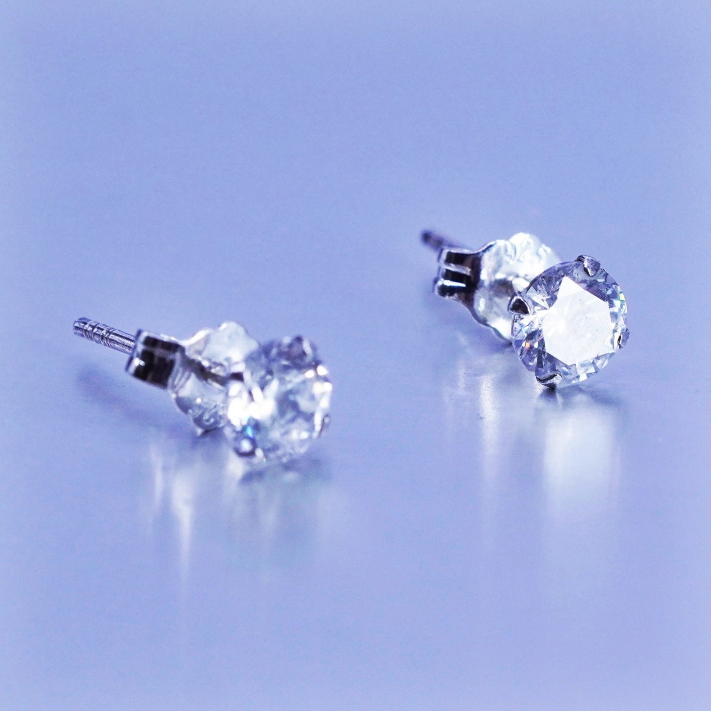 5mm, Vintage Sterling 925 silver earrings, studs with cz inlay